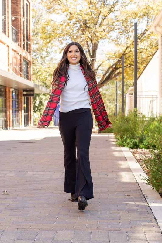 The Vanessa - 30 in Inseam Black Bootcut Leggings - Faylinn & Co