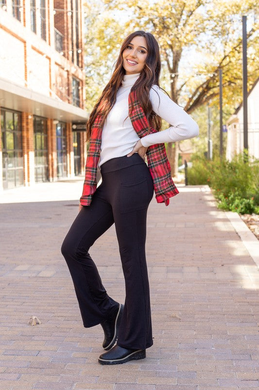 The Vanessa - 30 in Inseam Black Bootcut Leggings - Faylinn & Co