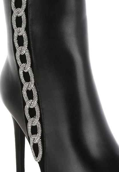 Kalina Rhinestones Chain Detail Boots - Faylinn & Co