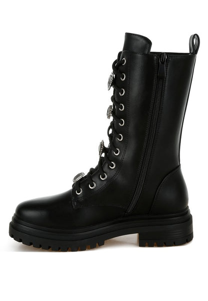 Nimba Rhinestone jewelled Chunky Boots - Faylinn & Co