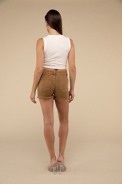 Acid Washed Frayed Cutoff Hem Shorts - Faylinn & Co