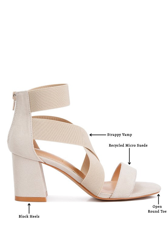 Benicia Elastic Strappy Block Heel Sandals - Faylinn & Co