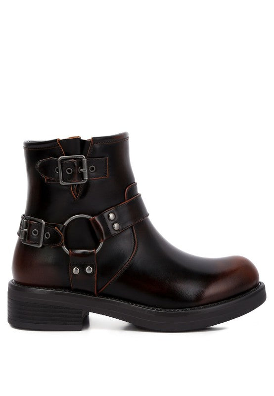 Allux Brushed Faux Leather Pin Buckle Boots - Faylinn & Co