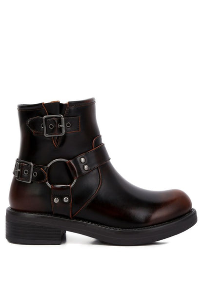 Allux Brushed Faux Leather Pin Buckle Boots - Faylinn & Co