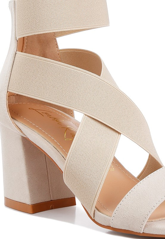 Benicia Elastic Strappy Block Heel Sandals - Faylinn & Co