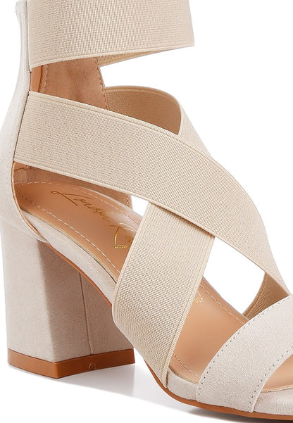 Benicia Elastic Strappy Block Heel Sandals - Faylinn & Co