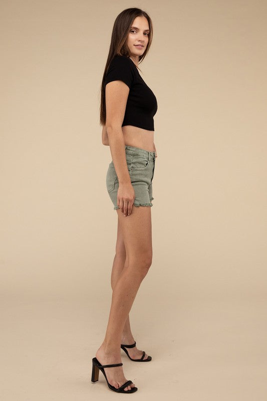 Acid Washed Frayed Cutoff Hem Shorts - Faylinn & Co