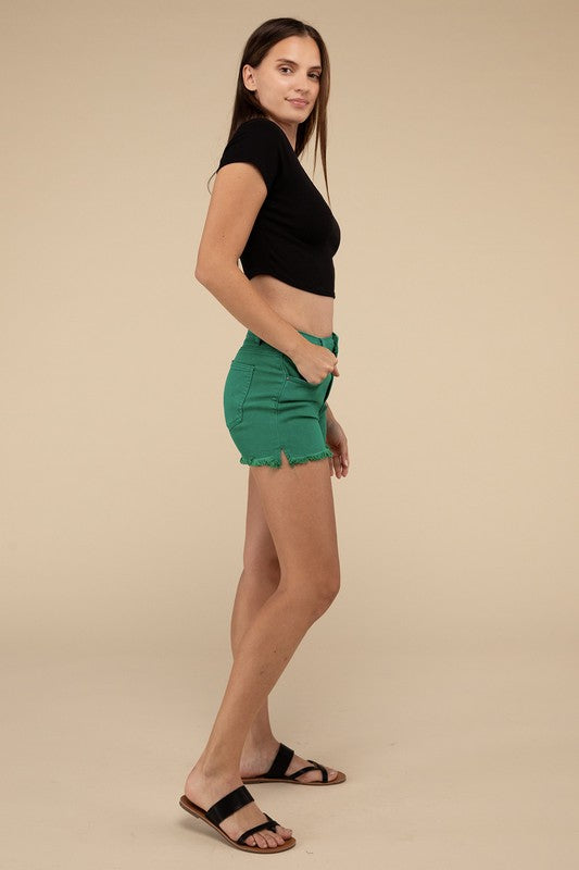 Acid Washed Frayed Cutoff Hem Shorts - Faylinn & Co