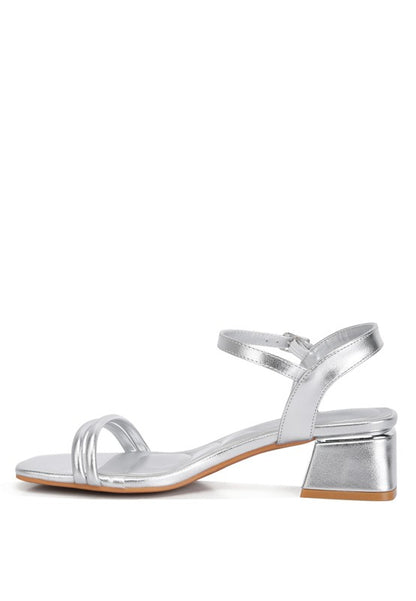 Zabou Metallic Ankle Strap Low Block Heels - Faylinn & Co