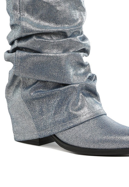 Capella Fold-Over Slouchy Denim Boot - Faylinn & Co