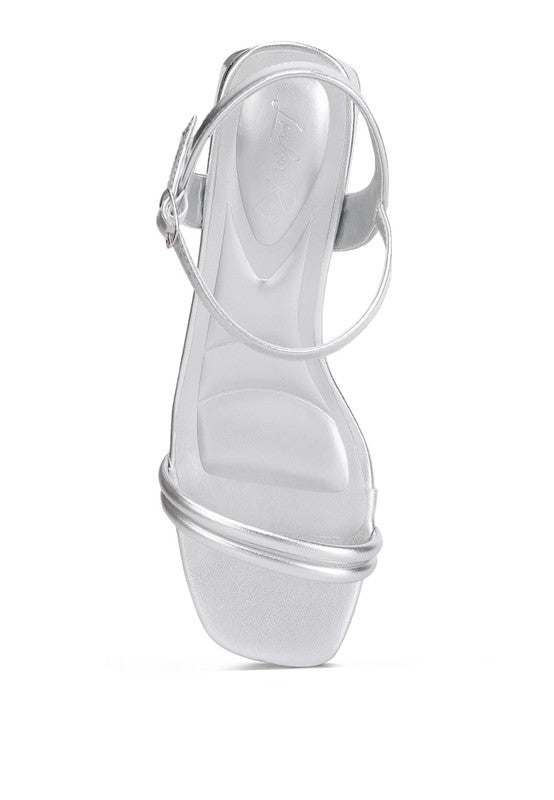 Zabou Metallic Ankle Strap Low Block Heels - Faylinn & Co