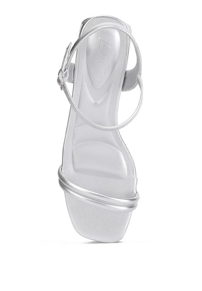 Zabou Metallic Ankle Strap Low Block Heels - Faylinn & Co