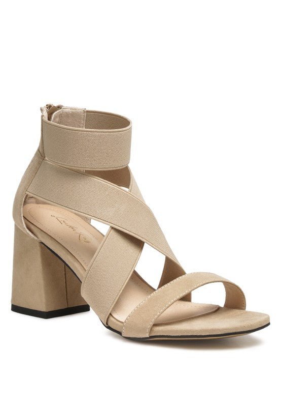 Benicia Elastic Strappy Block Heel Sandals - Faylinn & Co