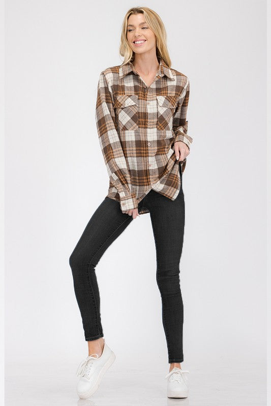 BOYFRIEND Fit Checker Plaid Flannel Long Sleeve - Faylinn & Co