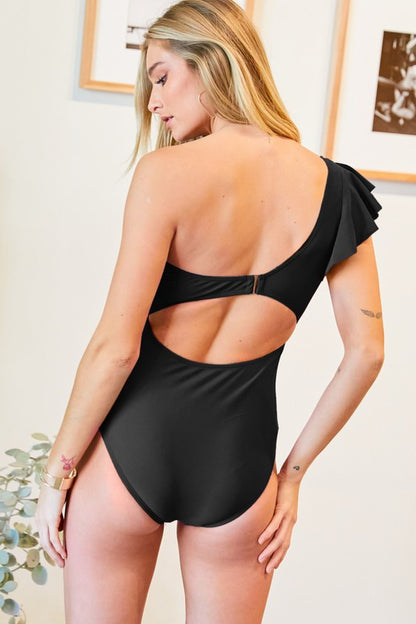 Solid One Shoulder One Piece Swimsuit - Faylinn & Co