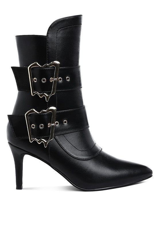 Ebera Chunky Buckle Strap Ankle Boots - Faylinn & Co