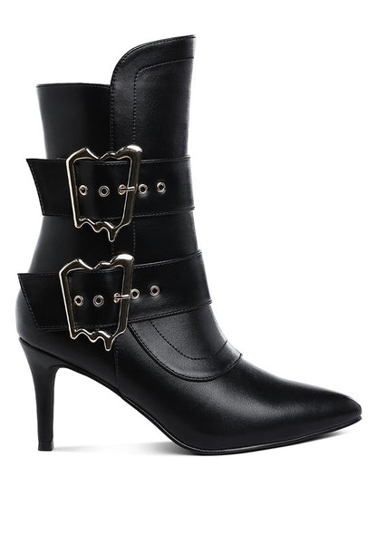 Ebera Chunky Buckle Strap Ankle Boots - Faylinn & Co