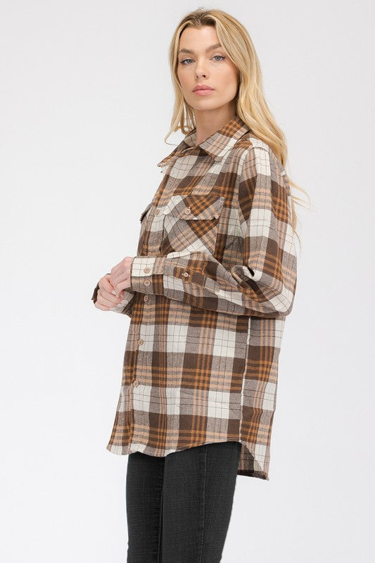 BOYFRIEND Fit Checker Plaid Flannel Long Sleeve - Faylinn & Co