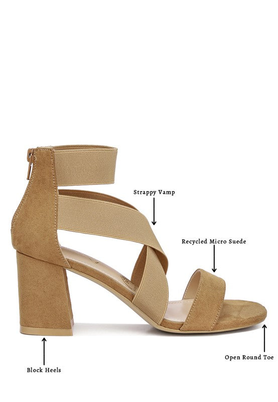 Benicia Elastic Strappy Block Heel Sandals - Faylinn & Co