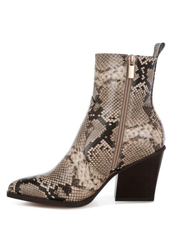 Cornus Snake Print Ankle Boots - Faylinn & Co