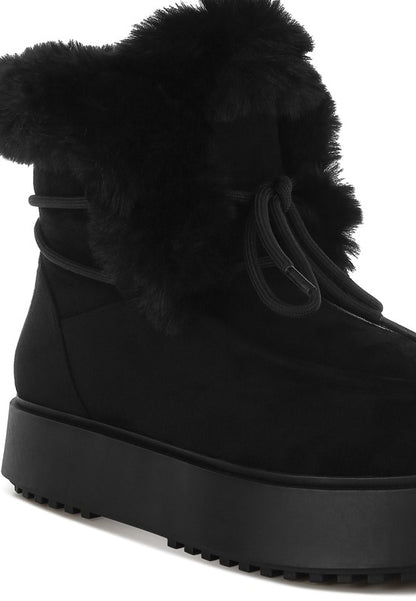 Bunting Faux Fur Collar Flatform Boots - Faylinn & Co