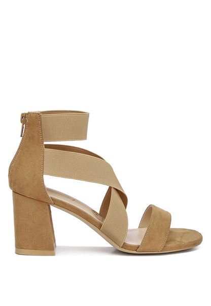 Benicia Elastic Strappy Block Heel Sandals - Faylinn & Co