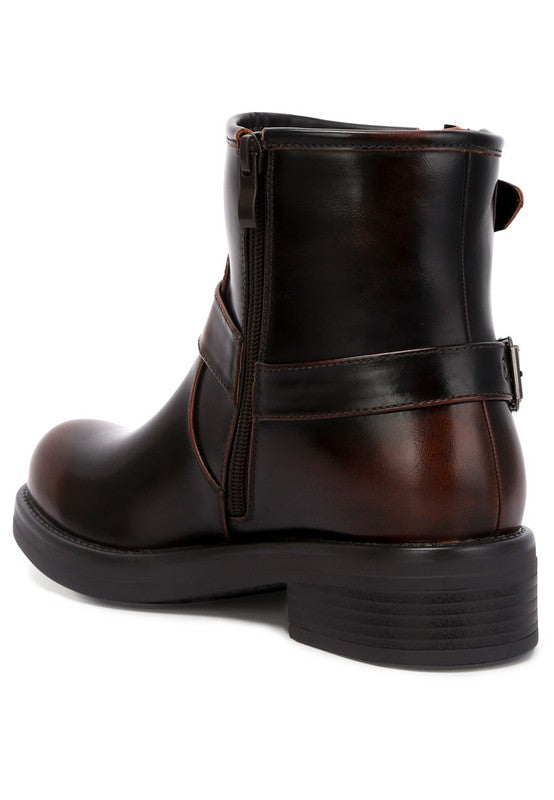 Allux Brushed Faux Leather Pin Buckle Boots - Faylinn & Co