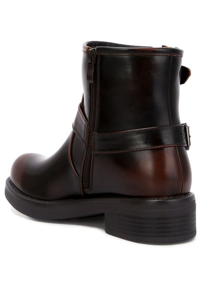Allux Brushed Faux Leather Pin Buckle Boots - Faylinn & Co