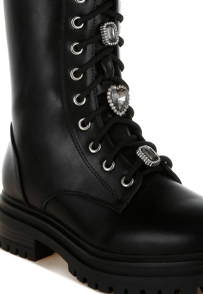 Nimba Rhinestone jewelled Chunky Boots - Faylinn & Co