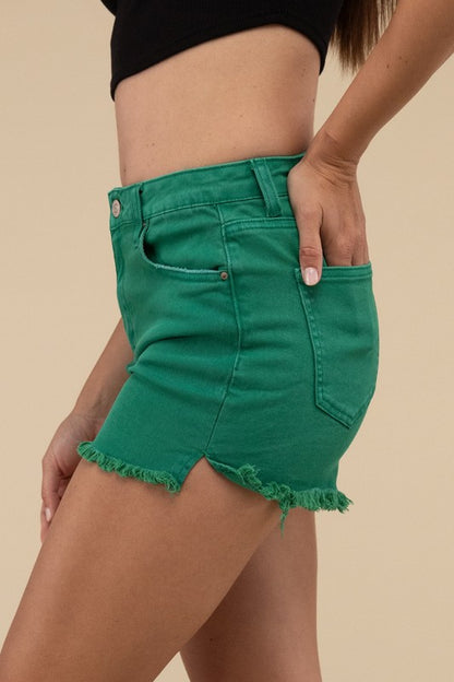 Acid Washed Frayed Cutoff Hem Shorts - Faylinn & Co