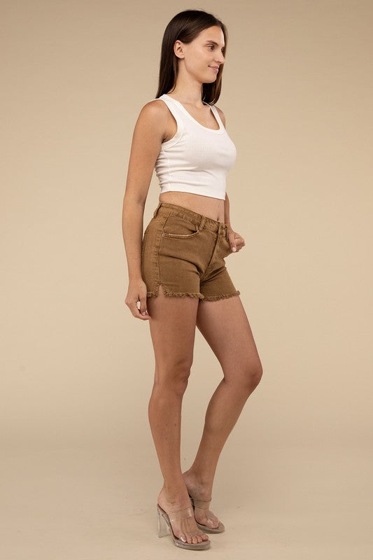 Acid Washed Frayed Cutoff Hem Shorts - Faylinn & Co