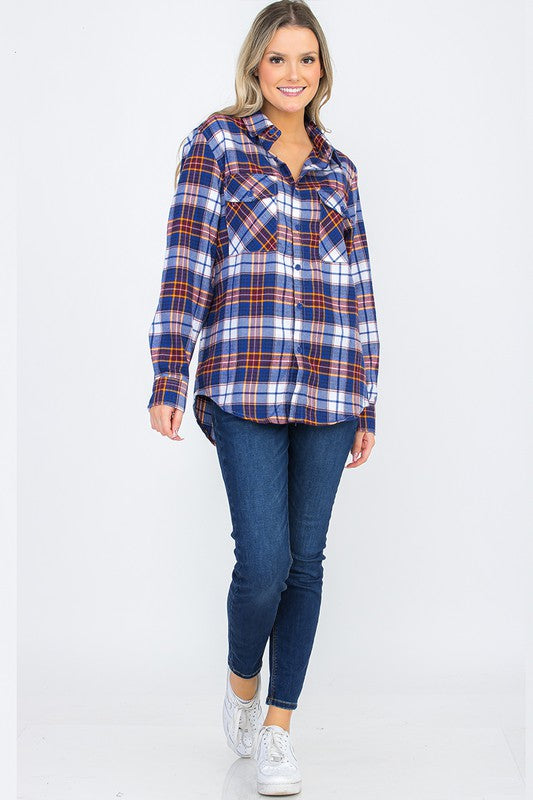 BOYFRIEND Fit Checker Plaid Flannel Long Sleeve - Faylinn & Co