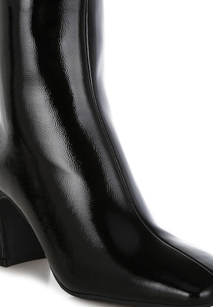 Kostaka Patent Square Toe Ankle Boots - Faylinn & Co