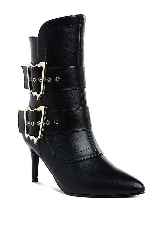 Ebera Chunky Buckle Strap Ankle Boots - Faylinn & Co