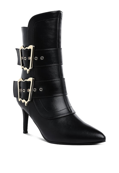 Ebera Chunky Buckle Strap Ankle Boots - Faylinn & Co