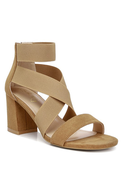 Benicia Elastic Strappy Block Heel Sandals - Faylinn & Co