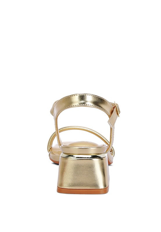 Zabou Metallic Ankle Strap Low Block Heels - Faylinn & Co