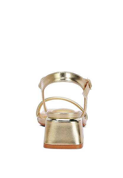 Zabou Metallic Ankle Strap Low Block Heels - Faylinn & Co