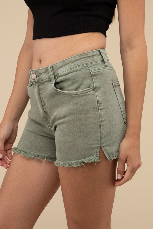 Acid Washed Frayed Cutoff Hem Shorts - Faylinn & Co