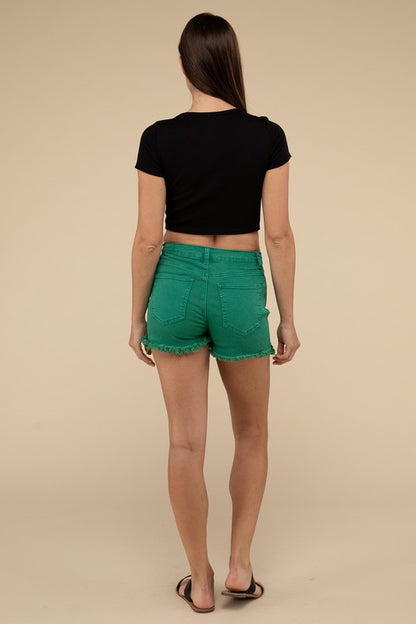 Acid Washed Frayed Cutoff Hem Shorts - Faylinn & Co