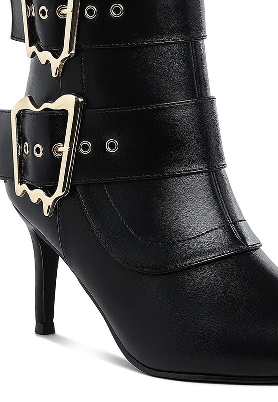Ebera Chunky Buckle Strap Ankle Boots - Faylinn & Co