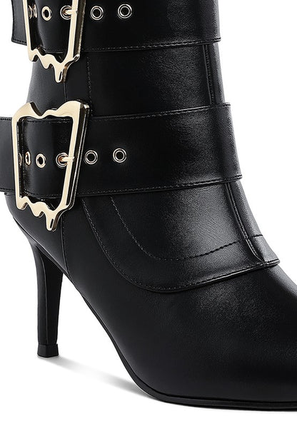Ebera Chunky Buckle Strap Ankle Boots - Faylinn & Co