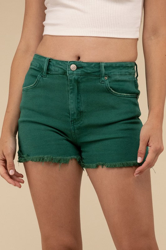 Acid Washed Frayed Cutoff Hem Shorts - Faylinn & Co