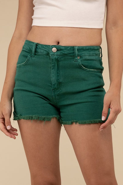 Acid Washed Frayed Cutoff Hem Shorts - Faylinn & Co