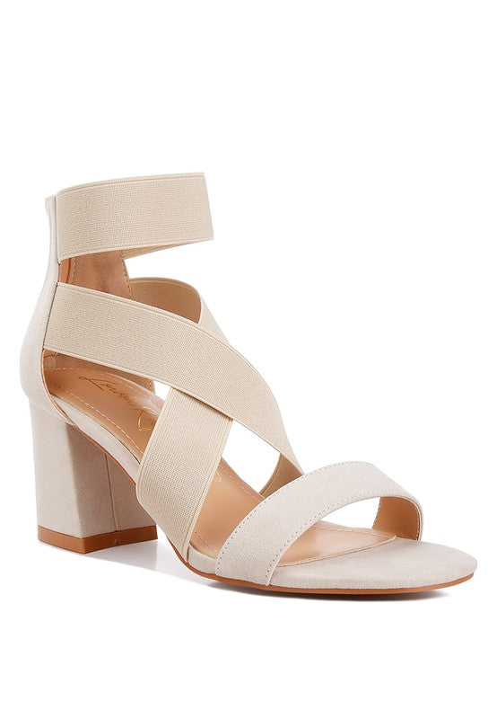 Benicia Elastic Strappy Block Heel Sandals - Faylinn & Co