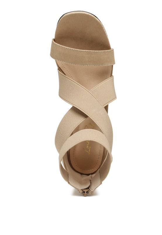 Benicia Elastic Strappy Block Heel Sandals - Faylinn & Co
