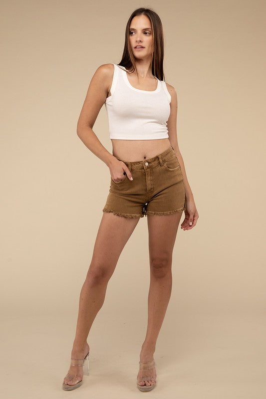 Acid Washed Frayed Cutoff Hem Shorts - Faylinn & Co