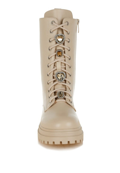 Nimba Rhinestone jewelled Chunky Boots - Faylinn & Co