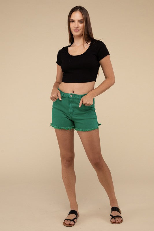 Acid Washed Frayed Cutoff Hem Shorts - Faylinn & Co