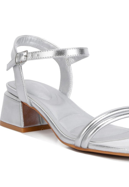 Zabou Metallic Ankle Strap Low Block Heels - Faylinn & Co